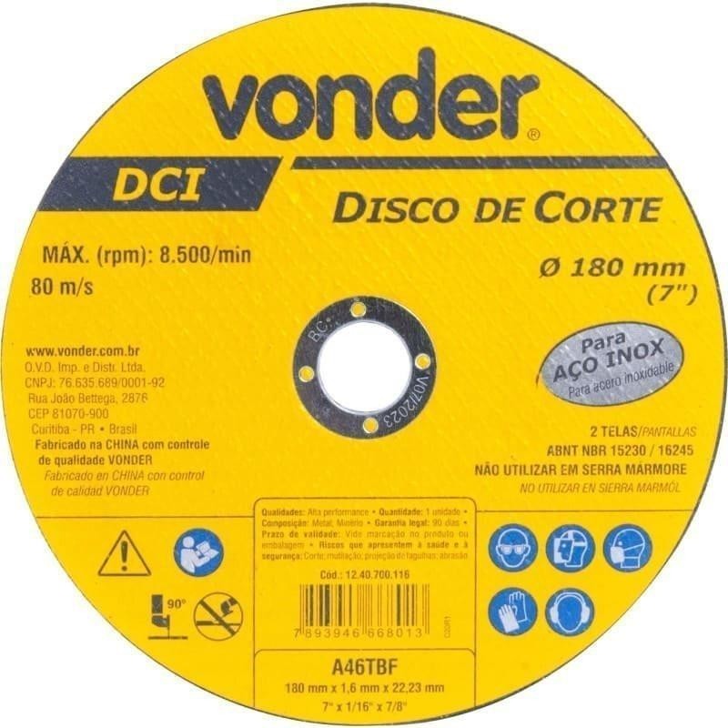 DISCO CORTE 115,0X1,0X22,23 DCV VONDER - UND